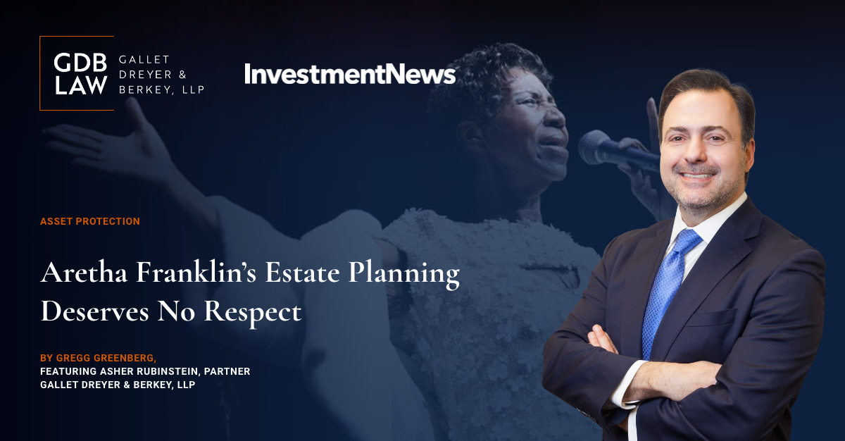 Asher Rubinstein in front of image of Aretha Franklin singing