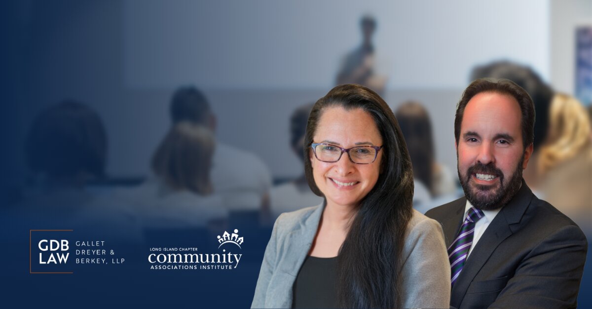 Headshots of Beth Gazes (left) and Scott Smiler (right) in front of a background of a seminar meeting with the GDB and CAI logos on the bottom left